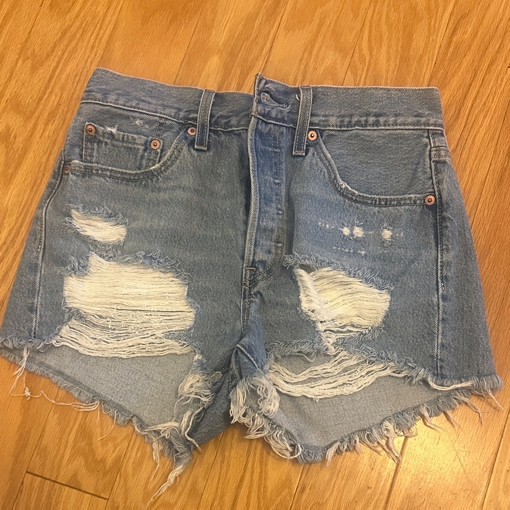 Levi's Blue Distressed Jean Shorts